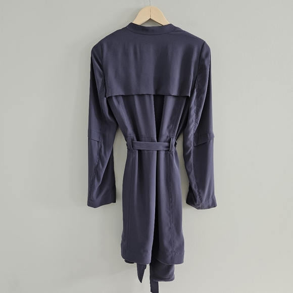 Aritzia Babaton Quincey Draped Trench Jacket Blue Small Classic Quiet Luxury - Picture 4 of 12